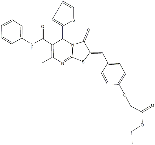 ethyl {4-[(6-(anilinocarbonyl)-7-methyl-3-oxo-5-(2-thienyl)-5H-[1,3]thiazolo[3,2-a]pyrimidin-2(3H)-ylidene)methyl]phenoxy}acetate 结构式