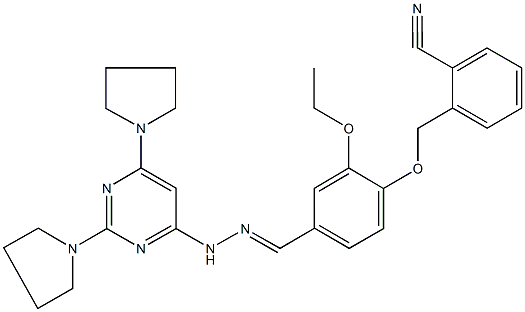 2-[(4-{2-[2,6-di(1-pyrrolidinyl)-4-pyrimidinyl]carbohydrazonoyl}-2-ethoxyphenoxy)methyl]benzonitrile 结构式