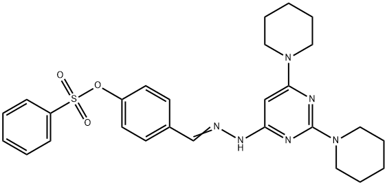 4-{2-[2,6-di(1-piperidinyl)-4-pyrimidinyl]carbohydrazonoyl}phenyl benzenesulfonate 结构式