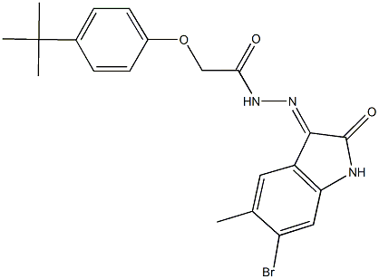 N'-(6-bromo-5-methyl-2-oxo-1,2-dihydro-3H-indol-3-ylidene)-2-(4-tert-butylphenoxy)acetohydrazide 结构式