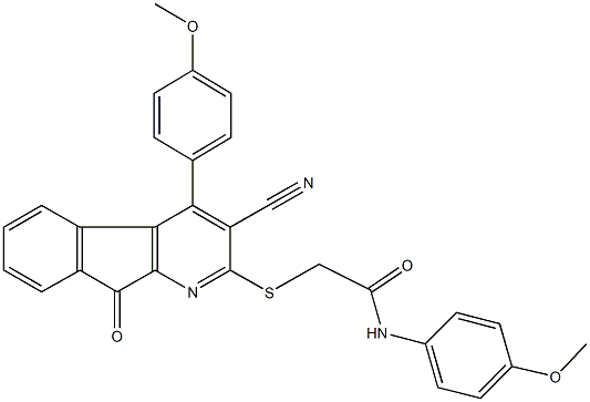 2-{[3-cyano-4-(4-methoxyphenyl)-9-oxo-9H-indeno[2,1-b]pyridin-2-yl]sulfanyl}-N-(4-methoxyphenyl)acetamide 结构式