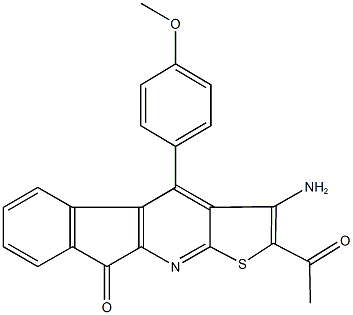 2-acetyl-3-amino-4-(4-methoxyphenyl)-9H-indeno[2,1-b]thieno[3,2-e]pyridin-9-one 结构式