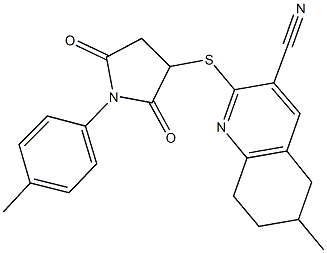 6-methyl-2-{[1-(4-methylphenyl)-2,5-dioxopyrrolidin-3-yl]thio}-5,6,7,8-tetrahydroquinoline-3-carbonitrile 结构式