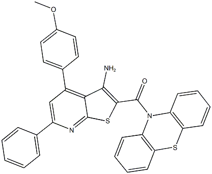 4-(4-methoxyphenyl)-2-(10H-phenothiazin-10-ylcarbonyl)-6-phenylthieno[2,3-b]pyridin-3-amine 结构式