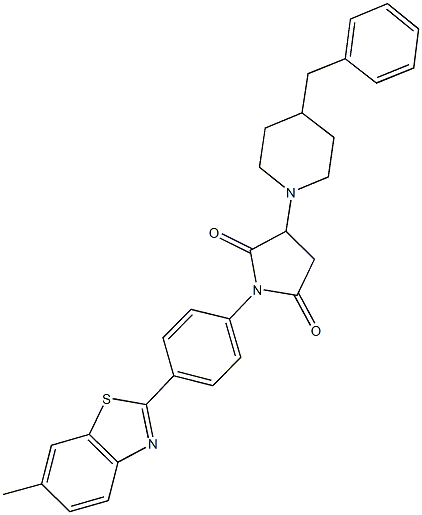 3-(4-benzyl-1-piperidinyl)-1-[4-(6-methyl-1,3-benzothiazol-2-yl)phenyl]-2,5-pyrrolidinedione 结构式