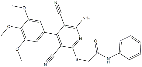 2-{[6-amino-3,5-dicyano-4-(3,4,5-trimethoxyphenyl)pyridin-2-yl]sulfanyl}-N-phenylacetamide 结构式