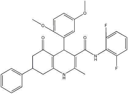 N-(2,6-difluorophenyl)-4-(2,5-dimethoxyphenyl)-2-methyl-5-oxo-7-phenyl-1,4,5,6,7,8-hexahydro-3-quinolinecarboxamide 结构式