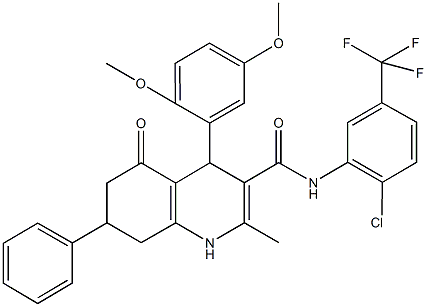 N-[2-chloro-5-(trifluoromethyl)phenyl]-4-(2,5-dimethoxyphenyl)-2-methyl-5-oxo-7-phenyl-1,4,5,6,7,8-hexahydro-3-quinolinecarboxamide 结构式