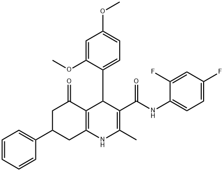 N-(2,4-difluorophenyl)-4-(2,4-dimethoxyphenyl)-2-methyl-5-oxo-7-phenyl-1,4,5,6,7,8-hexahydro-3-quinolinecarboxamide 结构式