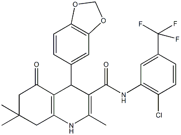 4-(1,3-benzodioxol-5-yl)-N-[2-chloro-5-(trifluoromethyl)phenyl]-2,7,7-trimethyl-5-oxo-1,4,5,6,7,8-hexahydro-3-quinolinecarboxamide 结构式