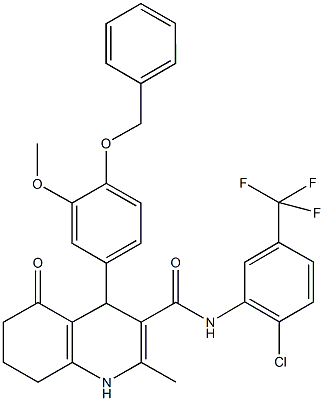 4-[4-(benzyloxy)-3-methoxyphenyl]-N-[2-chloro-5-(trifluoromethyl)phenyl]-2-methyl-5-oxo-1,4,5,6,7,8-hexahydro-3-quinolinecarboxamide 结构式