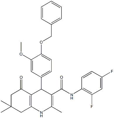 4-[4-(benzyloxy)-3-methoxyphenyl]-N-(2,4-difluorophenyl)-2,7,7-trimethyl-5-oxo-1,4,5,6,7,8-hexahydro-3-quinolinecarboxamide 结构式