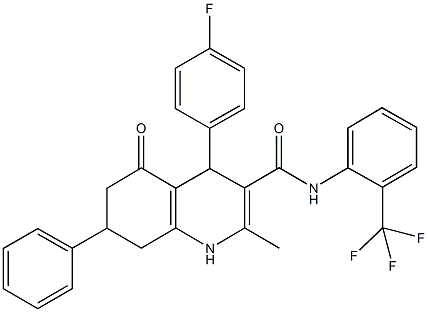 4-(4-fluorophenyl)-2-methyl-5-oxo-7-phenyl-N-[2-(trifluoromethyl)phenyl]-1,4,5,6,7,8-hexahydro-3-quinolinecarboxamide 结构式