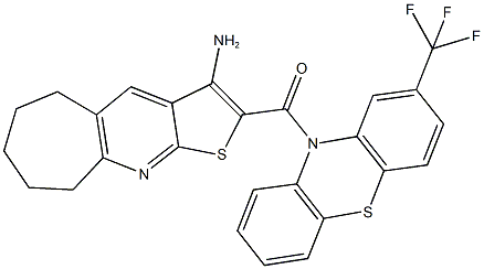 2-{[2-(trifluoromethyl)-10H-phenothiazin-10-yl]carbonyl}-6,7,8,9-tetrahydro-5H-cyclohepta[b]thieno[3,2-e]pyridin-3-amine 结构式