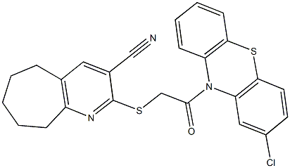 2-{[2-(2-chloro-10H-phenothiazin-10-yl)-2-oxoethyl]sulfanyl}-6,7,8,9-tetrahydro-5H-cyclohepta[b]pyridine-3-carbonitrile 结构式