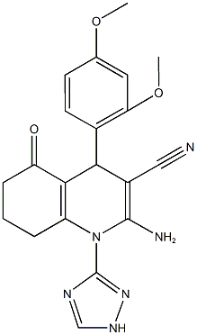 2-amino-4-(2,4-dimethoxyphenyl)-5-oxo-1-(1H-1,2,4-triazol-3-yl)-1,4,5,6,7,8-hexahydro-3-quinolinecarbonitrile 结构式