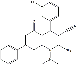 2-amino-4-(3-chlorophenyl)-1-(dimethylamino)-5-oxo-7-phenyl-1,4,5,6,7,8-hexahydro-3-quinolinecarbonitrile 结构式