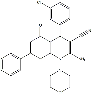 2-amino-4-(3-chlorophenyl)-1-(4-morpholinyl)-5-oxo-7-phenyl-1,4,5,6,7,8-hexahydro-3-quinolinecarbonitrile 结构式