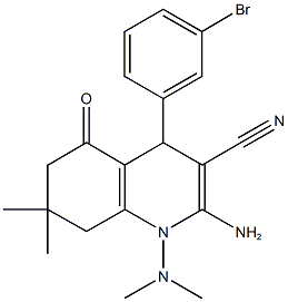 2-amino-4-(3-bromophenyl)-1-(dimethylamino)-7,7-dimethyl-5-oxo-1,4,5,6,7,8-hexahydro-3-quinolinecarbonitrile 结构式