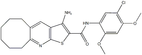 3-amino-N-(5-chloro-2,4-dimethoxyphenyl)-5,6,7,8,9,10-hexahydrocycloocta[b]thieno[3,2-e]pyridine-2-carboxamide 结构式