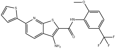 3-amino-N-[2-methoxy-5-(trifluoromethyl)phenyl]-6-thien-2-ylthieno[2,3-b]pyridine-2-carboxamide 结构式