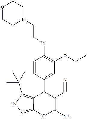 6-amino-3-tert-butyl-4-[3-ethoxy-4-(2-morpholin-4-ylethoxy)phenyl]-2,4-dihydropyrano[2,3-c]pyrazole-5-carbonitrile 结构式