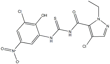 N-[(4-chloro-1-ethyl-1H-pyrazol-5-yl)carbonyl]-N'-{3-chloro-2-hydroxy-5-nitrophenyl}thiourea 结构式