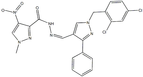 N'-{[1-(2,4-dichlorobenzyl)-3-phenyl-1H-pyrazol-4-yl]methylene}-4-nitro-1-methyl-1H-pyrazole-3-carbohydrazide 结构式