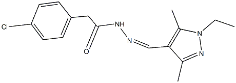 2-(4-chlorophenyl)-N'-[(1-ethyl-3,5-dimethyl-1H-pyrazol-4-yl)methylene]acetohydrazide 结构式