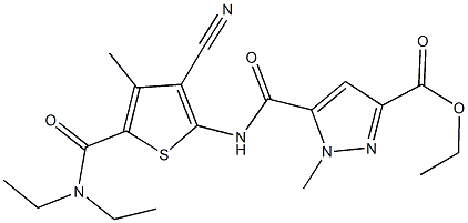 ethyl 5-[({3-cyano-5-[(diethylamino)carbonyl]-4-methyl-2-thienyl}amino)carbonyl]-1-methyl-1H-pyrazole-3-carboxylate 结构式