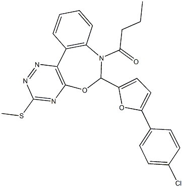 7-butyryl-6-[5-(4-chlorophenyl)-2-furyl]-6,7-dihydro[1,2,4]triazino[5,6-d][3,1]benzoxazepin-3-yl methyl sulfide 结构式