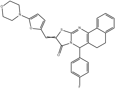 7-(4-fluorophenyl)-10-{[5-(4-morpholinyl)-2-furyl]methylene}-5,7-dihydro-6H-benzo[h][1,3]thiazolo[2,3-b]quinazolin-9(10H)-one 结构式