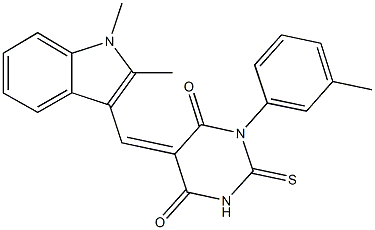 5-[(1,2-dimethyl-1H-indol-3-yl)methylene]-1-(3-methylphenyl)-2-thioxodihydro-4,6(1H,5H)-pyrimidinedione 结构式