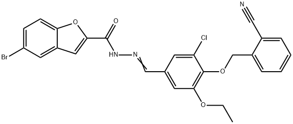 5-bromo-N'-{3-chloro-4-[(2-cyanobenzyl)oxy]-5-ethoxybenzylidene}-1-benzofuran-2-carbohydrazide 结构式