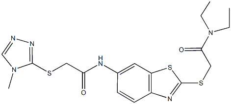 N-(2-{[2-(diethylamino)-2-oxoethyl]sulfanyl}-1,3-benzothiazol-6-yl)-2-[(4-methyl-4H-1,2,4-triazol-3-yl)sulfanyl]acetamide 结构式