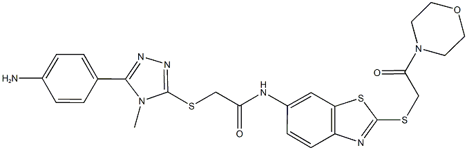 2-{[5-(4-aminophenyl)-4-methyl-4H-1,2,4-triazol-3-yl]sulfanyl}-N-{2-[(2-morpholin-4-yl-2-oxoethyl)sulfanyl]-1,3-benzothiazol-6-yl}acetamide 结构式