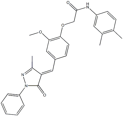 N-(3,4-dimethylphenyl)-2-{2-methoxy-4-[(3-methyl-5-oxo-1-phenyl-1,5-dihydro-4H-pyrazol-4-ylidene)methyl]phenoxy}acetamide 结构式