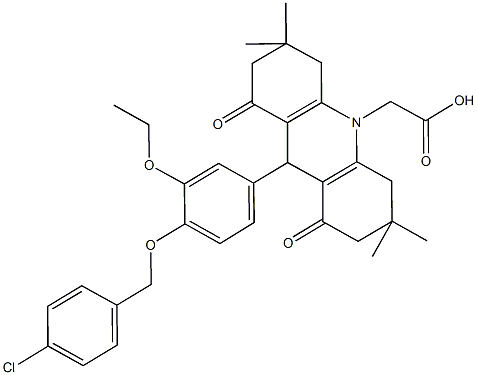 (9-{4-[(4-chlorobenzyl)oxy]-3-ethoxyphenyl}-3,3,6,6-tetramethyl-1,8-dioxo-2,3,4,5,6,7,8,9-octahydro-10(1H)-acridinyl)acetic acid 结构式