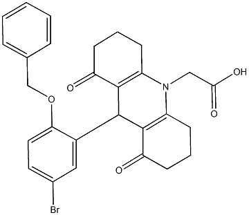 (9-[2-(benzyloxy)-5-bromophenyl]-1,8-dioxo-2,3,4,5,6,7,8,9-octahydro-10(1H)-acridinyl)acetic acid 结构式