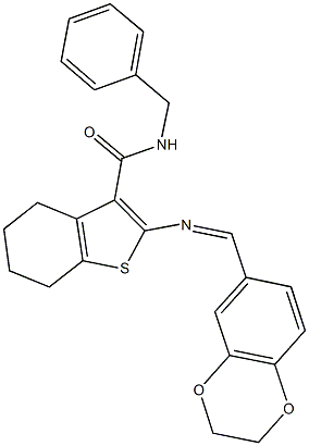 N-benzyl-2-[(2,3-dihydro-1,4-benzodioxin-6-ylmethylene)amino]-4,5,6,7-tetrahydro-1-benzothiophene-3-carboxamide 结构式