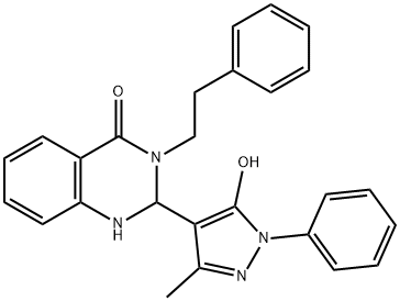 2-(5-hydroxy-3-methyl-1-phenyl-1H-pyrazol-4-yl)-3-(2-phenylethyl)-2,3-dihydro-4(1H)-quinazolinone 结构式