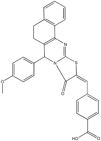 4-[(7-(4-methoxyphenyl)-9-oxo-5,7-dihydro-6H-benzo[h][1,3]thiazolo[2,3-b]quinazolin-10(9H)-ylidene)methyl]benzoic acid 结构式