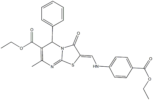 ethyl 2-{[4-(ethoxycarbonyl)anilino]methylene}-7-methyl-3-oxo-5-phenyl-2,3-dihydro-5H-[1,3]thiazolo[3,2-a]pyrimidine-6-carboxylate 结构式