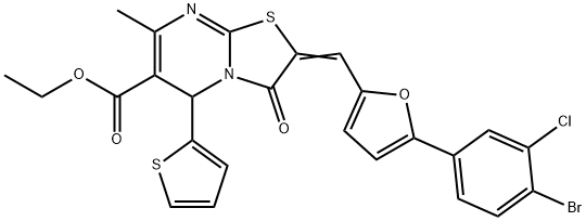 ethyl 2-{[5-(4-bromo-3-chlorophenyl)-2-furyl]methylene}-7-methyl-3-oxo-5-(2-thienyl)-2,3-dihydro-5H-[1,3]thiazolo[3,2-a]pyrimidine-6-carboxylate 结构式