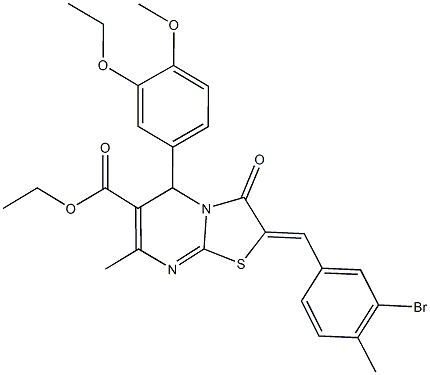 ethyl 2-(3-bromo-4-methylbenzylidene)-5-(3-ethoxy-4-methoxyphenyl)-7-methyl-3-oxo-2,3-dihydro-5H-[1,3]thiazolo[3,2-a]pyrimidine-6-carboxylate 结构式