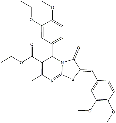 ethyl 2-(3,4-dimethoxybenzylidene)-5-(3-ethoxy-4-methoxyphenyl)-7-methyl-3-oxo-2,3-dihydro-5H-[1,3]thiazolo[3,2-a]pyrimidine-6-carboxylate 结构式