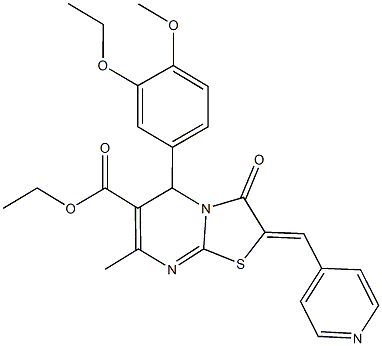 ethyl 5-(3-ethoxy-4-methoxyphenyl)-7-methyl-3-oxo-2-(4-pyridinylmethylene)-2,3-dihydro-5H-[1,3]thiazolo[3,2-a]pyrimidine-6-carboxylate 结构式