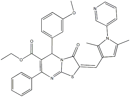 ethyl 2-{[2,5-dimethyl-1-(3-pyridinyl)-1H-pyrrol-3-yl]methylene}-5-(3-methoxyphenyl)-3-oxo-7-phenyl-2,3-dihydro-5H-[1,3]thiazolo[3,2-a]pyrimidine-6-carboxylate 结构式