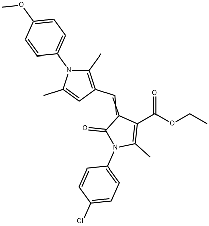 ethyl 1-(4-chlorophenyl)-4-{[1-(4-methoxyphenyl)-2,5-dimethyl-1H-pyrrol-3-yl]methylene}-2-methyl-5-oxo-4,5-dihydro-1H-pyrrole-3-carboxylate 结构式