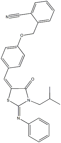 2-[(4-{[3-isobutyl-4-oxo-2-(phenylimino)-1,3-thiazolidin-5-ylidene]methyl}phenoxy)methyl]benzonitrile 结构式